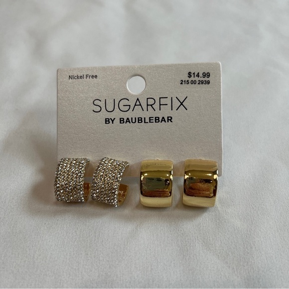 Sugarfix by Baublebar Crystal Hoop Earring Set Gold Tone‎ Wide 2 Pairs - Picture 3 of 5